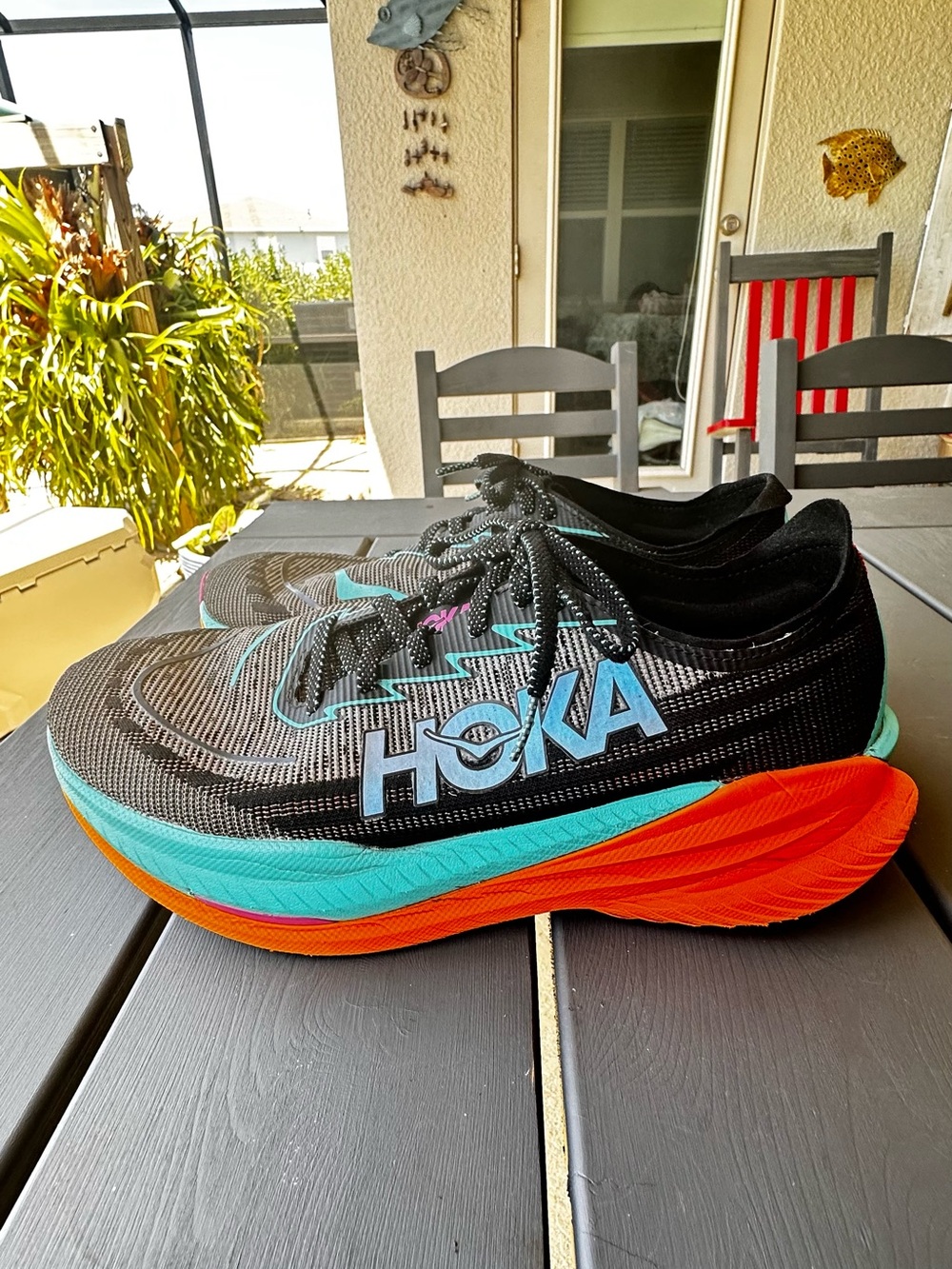 Men's Hoka Mach X 2, Black/Electric Aqua, 12.5 D Medium US - Picture 2 of 8